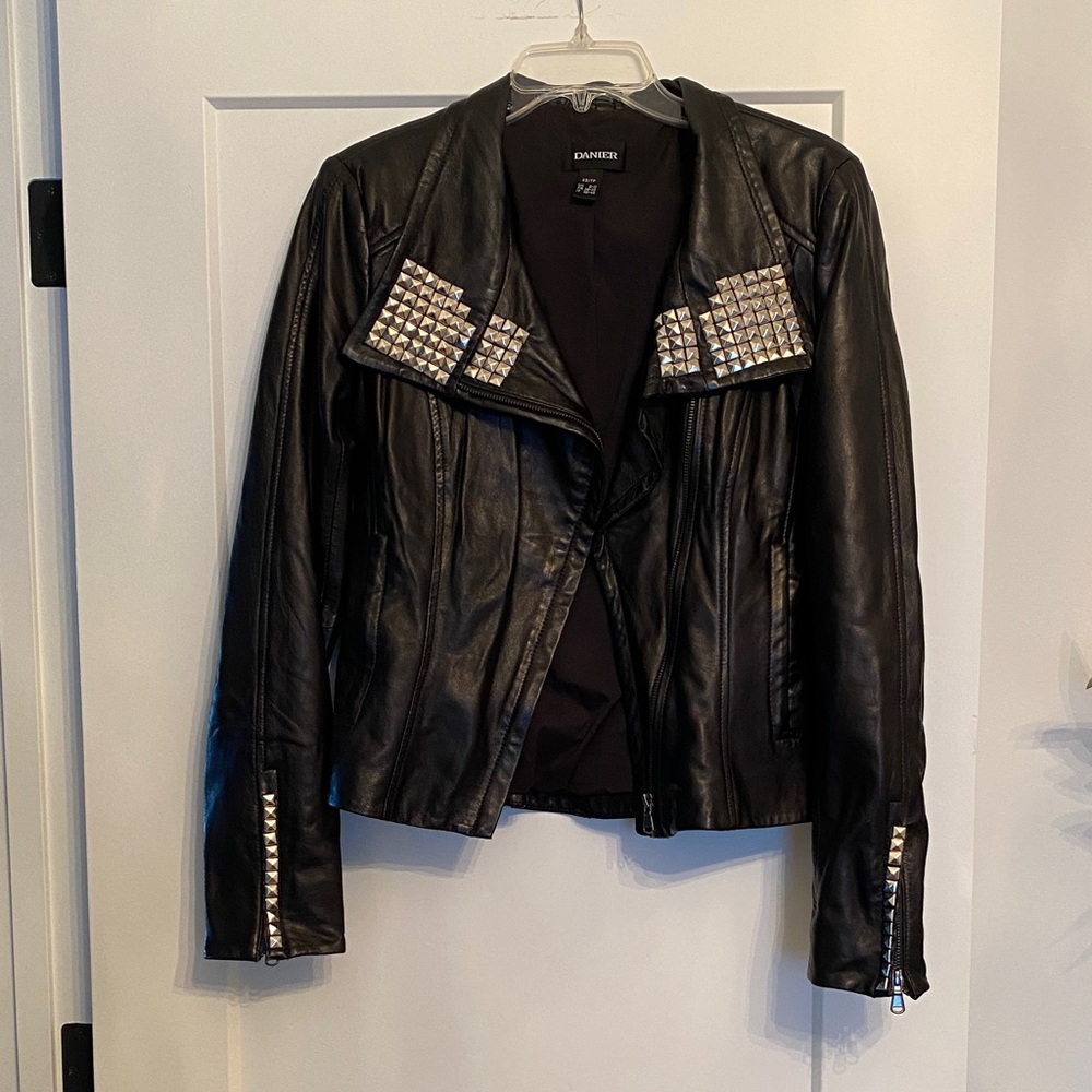 Danier Black Leather Jacket with Silver Studs